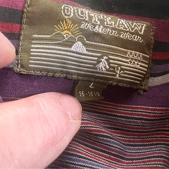 OUTLAW WESTERN WEAR Striped snap down shirt size L (16-16-½). Extra long… - Picture 3 of 10